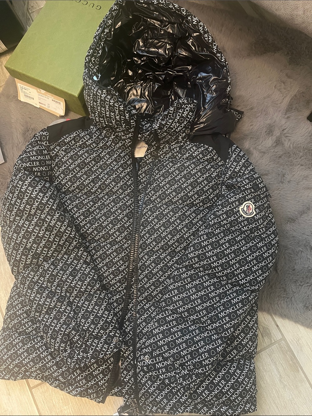 Moncler women Marie Black Logo-Print Puffer Jacket with Hood